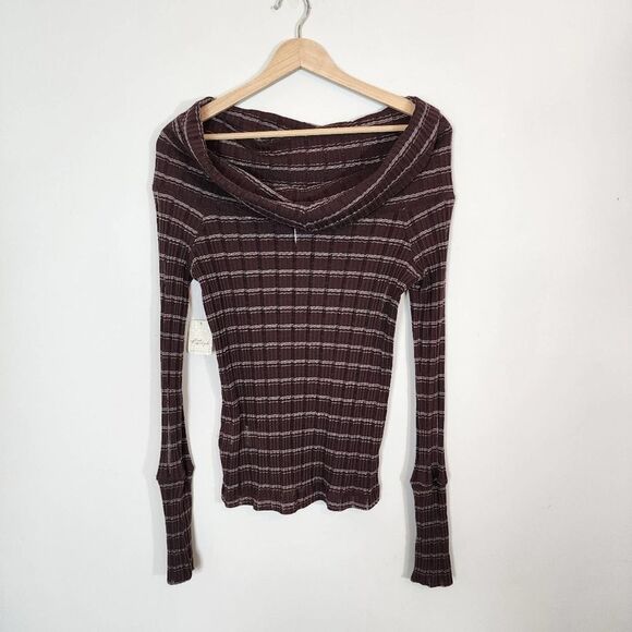 NWT Free People Snowbunny Off The Shoulder Semi Sheer Metallic Top Size Large - Picture 2 of 13